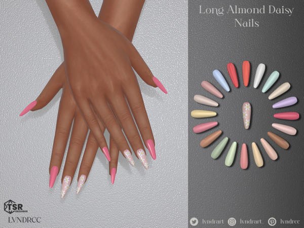 Alpha Long almond Daisy Nails - The Sims 4 Custom Content