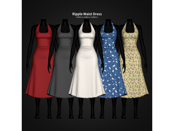Alpha Ripple Waist Dress by gorillax3 - The Sims 4 Custom Content