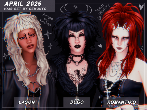 Maxis Match april 2026 hair set by demonyo - The Sims 4 Custom Content