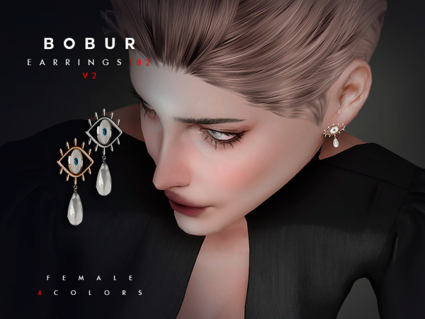 Alpha Eye Pearl Earrings V2 by bobur - The Sims 4 Custom Content