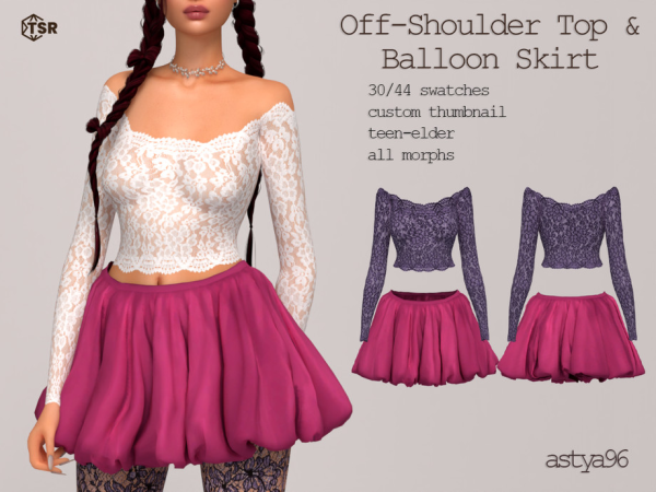 Off-Shoulder Top & Balloon Skirt by astya96cc
