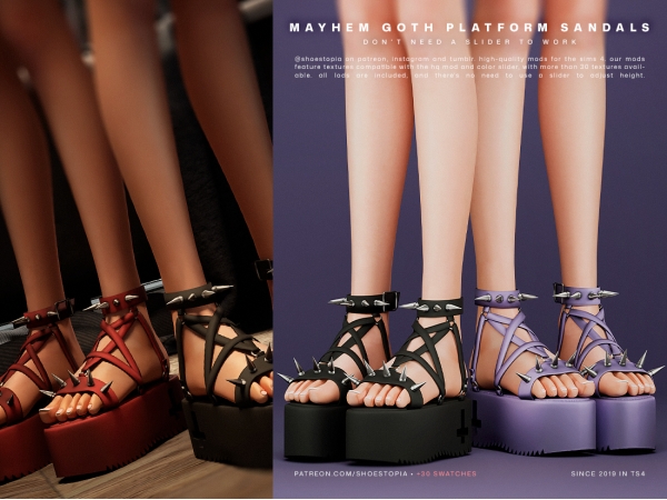 Alpha shoestopia mayhem goth platform sandals I af I auto height - The Sims 4 Custom Content