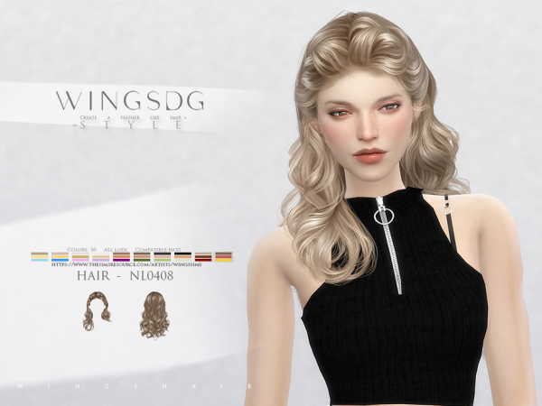 Alpha WINGS NL0408 Long curly hair by wingssims - The Sims 4 Custom Content