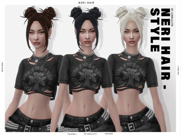 Maxis Match Neri Space Buns Hairstyle by Leah_Lillith - The Sims 4 Custom Content