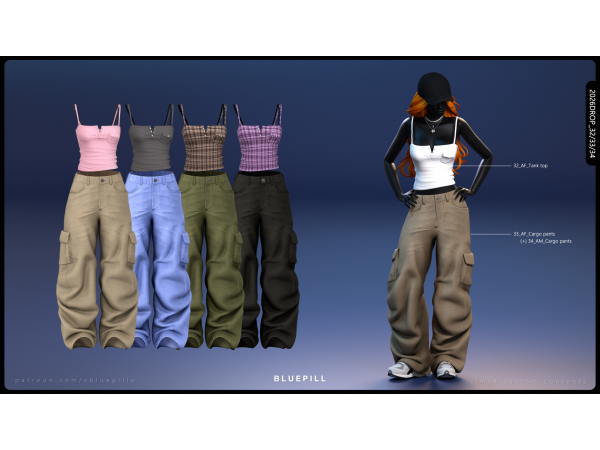 Alpha (Bluepill) 2026DROP_323334 Tank top and Cargo pants - The Sims 4 Custom Content