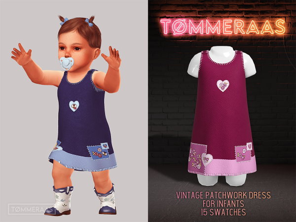 Alpha TØMMERAAS Vintage Patchwork Dress for Infants - The Sims 4 Custom Content