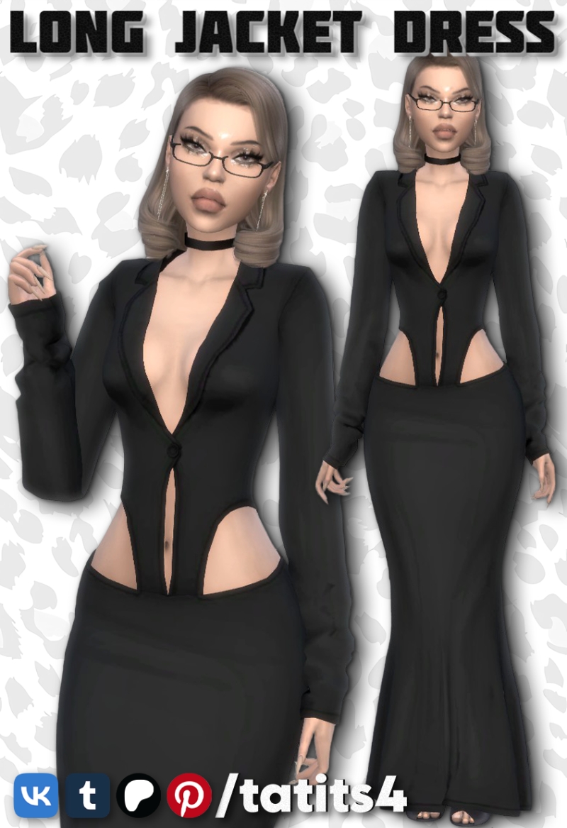Alpha Long jacket dress with cutouts by tatits4 - The Sims 4 Custom Content