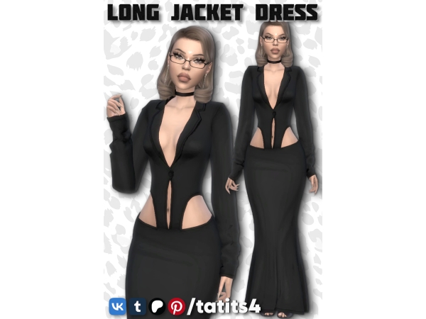 Alpha Long jacket dress with cutouts - The Sims 4 Custom Content