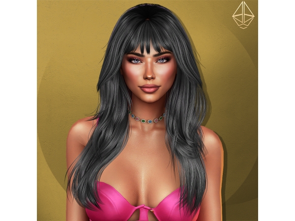 Alpha Paula long hairstyle set with bangs (4 styles) - The Sims 4 Custom Content