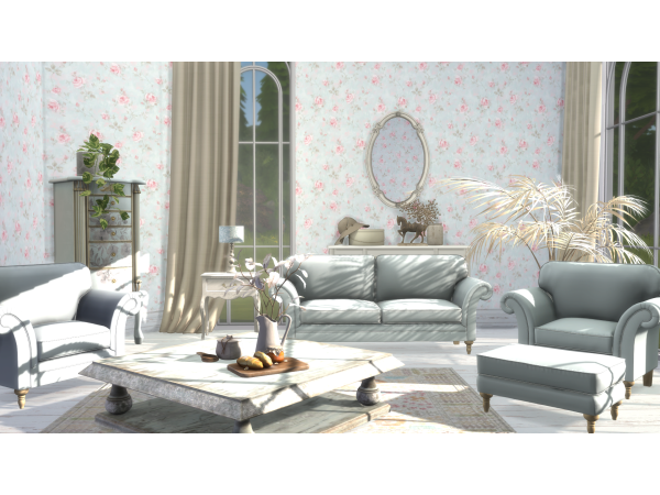 Sims 4 Alpha Build Mode CC: Olivia Shabby Chic Living Room Wallpaper