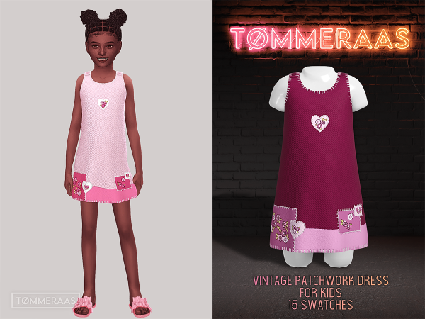 Alpha TØMMERAAS Vintage Patchwork Dress for Kids - The Sims 4 Custom Content