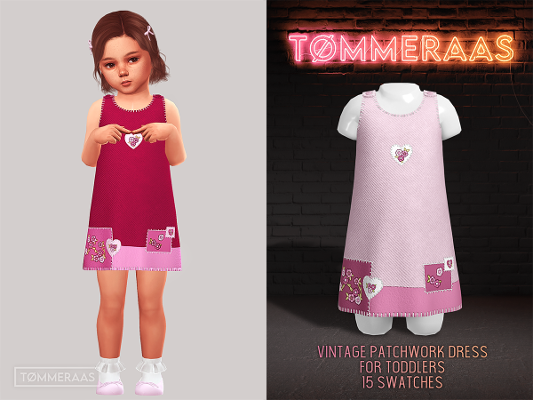 Alpha TØMMERAAS Vintage Patchwork Dress for Toddlers - The Sims 4 Custom Content