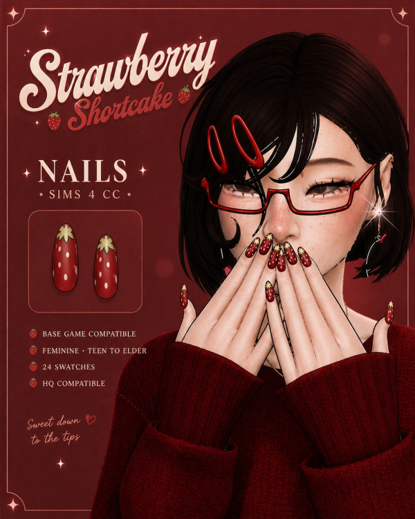 Maxis Match Strawberry Shortcake Nail Collection by simsfinds - The Sims 4 Custom Content