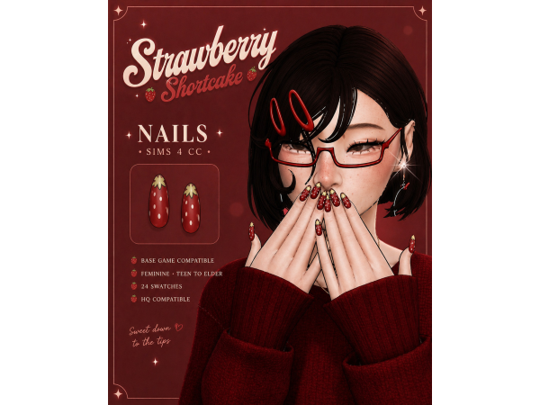 Maxis Match Strawberry Shortcake Nail Collection by mochiimoss - The Sims 4 Custom Content