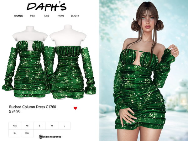 Alpha Daph's Ruched Column Dress - The Sims 4 Custom Content