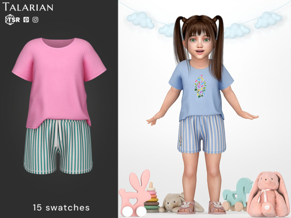 Alpha Kylie Floral Print Tee Striped Shorts Outfit by talarian - The Sims 4 Custom Content
