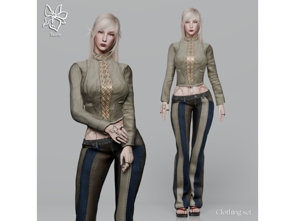 Alpha ALL AROUND DENIM CLOTHING SET by tauve - The Sims 4 Custom Content