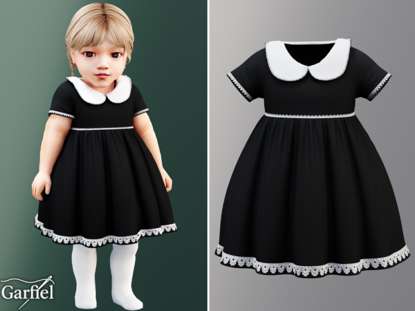 Alpha Infant Sweet formal dress with rounded collar and lace by Garfiel - The Sims 4 Custom Content