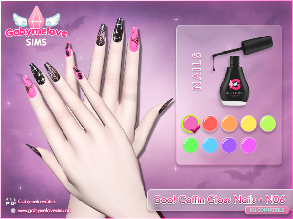 Alpha Boo Coffin Gloss Nails N06 - The Sims 4 Custom Content