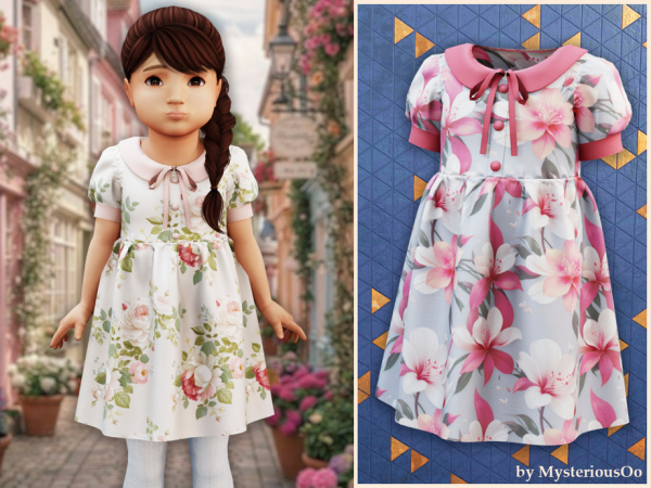 Alpha Toddler Floral collar dress by MysteriousOo - The Sims 4 Custom Content