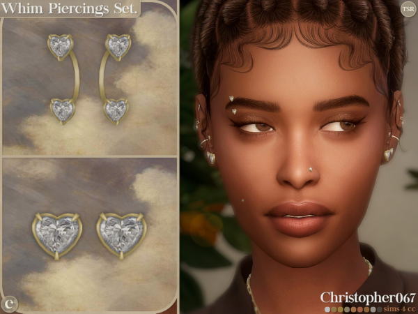 Mix Whim Piercings Set Diamond Heart Shaped Brow and Nose Piercings by christopher0672 - The Sims 4 Custom Content