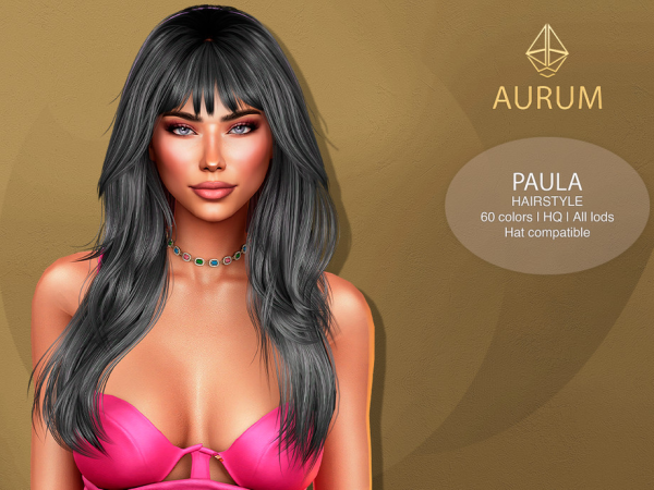 Alpha Paula long hairstyle set with bangs - The Sims 4 Custom Content