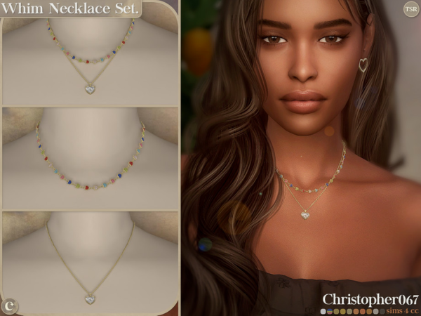 Mix Whim Necklace Set Diamond Heart Charm Layered Necklaces Christopher067 - The Sims 4 Custom Content