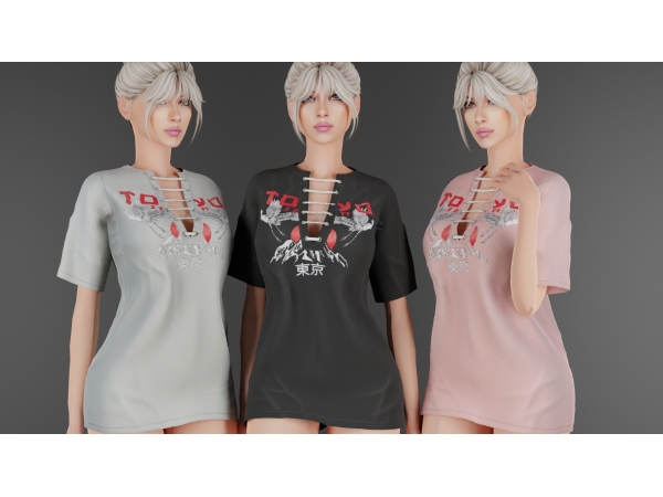 Alpha MARIGOLD TS4_Tokyo Drift Tshirt Mini Dress - The Sims 4 Custom Content