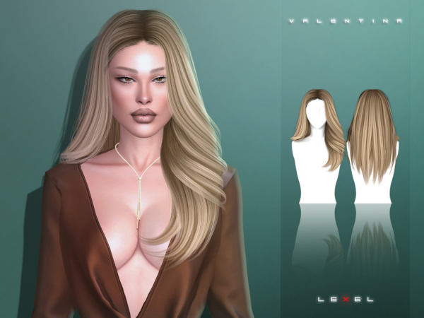 Alpha LEXEL Valentina long layered blowout with middle part adult hairstyle - The Sims 4 Custom Content
