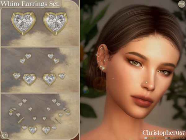 Mix Whim Earrings Set Heart Shaped Diamond Stud Ear Piercings Christopher067 - The Sims 4 Custom Content