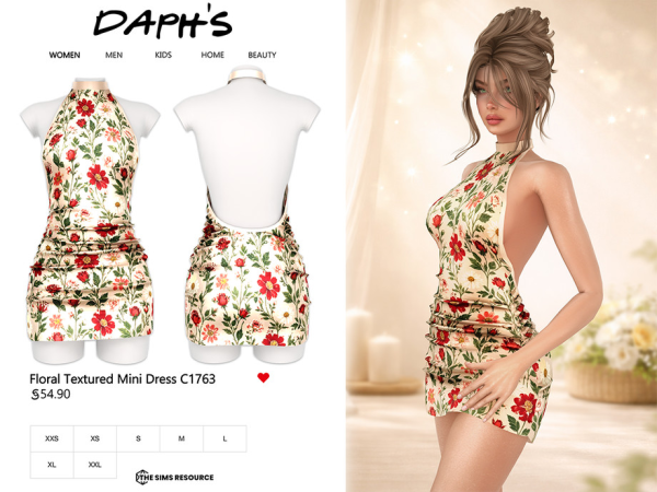 Alpha Daph's Floral Textured Mini Dress - The Sims 4 Custom Content