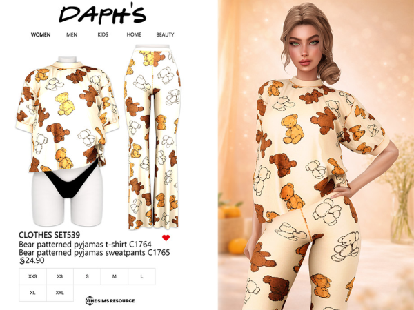 Alpha Daph's Bear Patterned PJ Set - The Sims 4 Custom Content