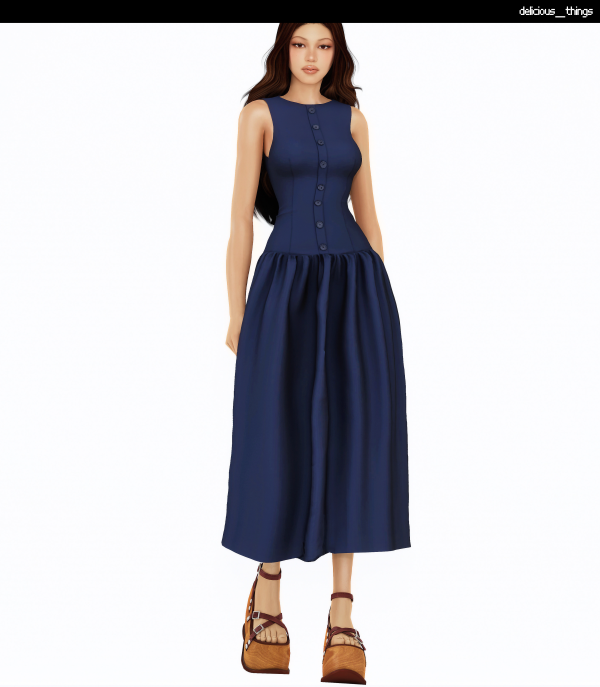 Alpha Sleeveless Button front Corset Maxi Dress by simsfinds - The Sims 4 Custom Content