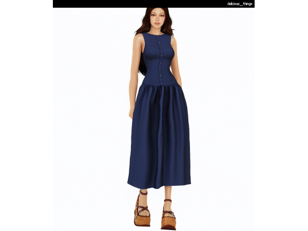 Alpha Sleeveless Button front Corset Maxi Dress by delicious things - The Sims 4 Custom Content