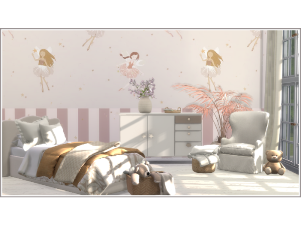 Alpha Little Fairies and Stripes Wallpaper - The Sims 4 Custom Content