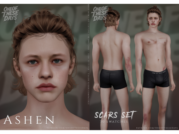 Alpha Ashen SKINSKINOVERLAY ( blush) SCARS SET TATTOO SET TSHIRT tray files complete sim dump - The Sims 4 Custom Content