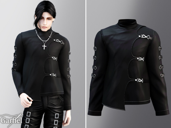Alpha Adult Asymmetrical buckled top with sleek dark gothic edge by Garfiel - The Sims 4 Custom Content