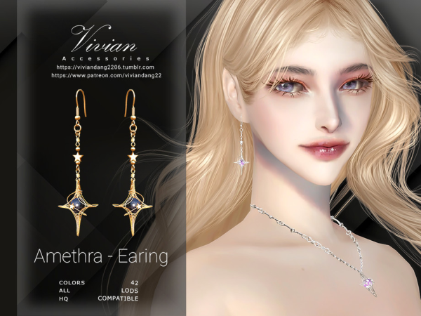 Alpha Amethra Earing by VivianDang - The Sims 4 Custom Content