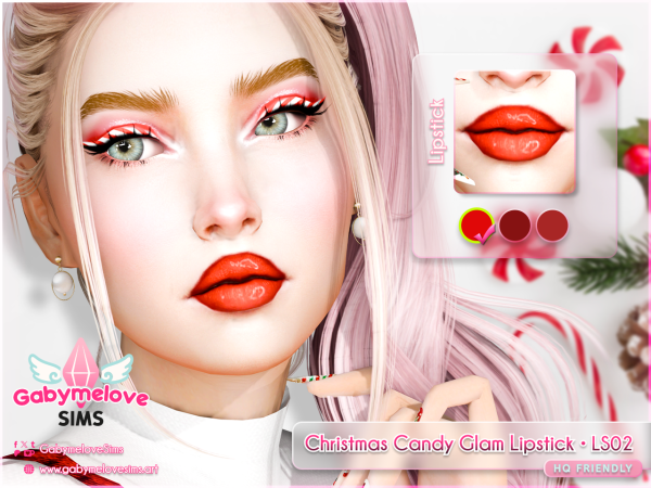 Mix Christmas Candy Glam Lipstick LS02 by gabymelovesims - The Sims 4 Custom Content
