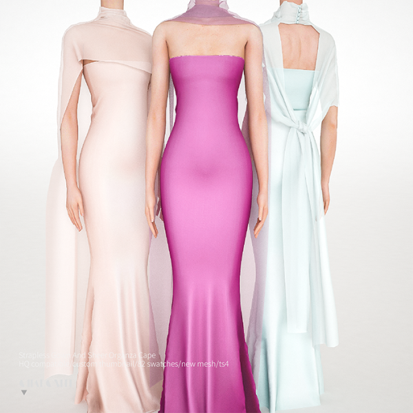 Alpha Strapless Gown And Sheer Organza Cape by simsfinds - The Sims 4 Custom Content