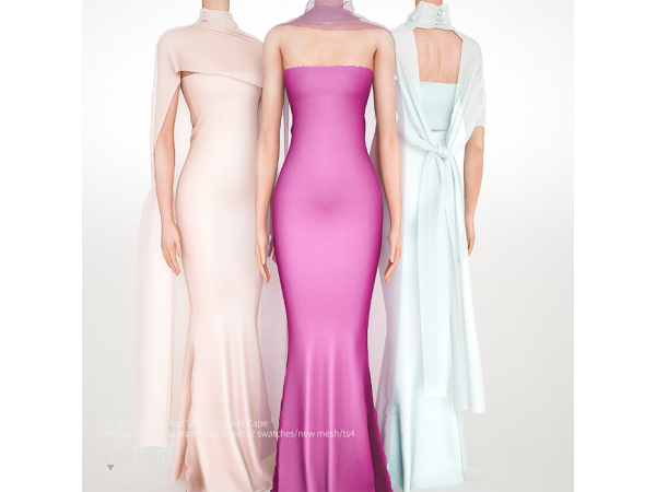 Alpha Strapless Gown And Sheer Organza Cape by charonlee - The Sims 4 Custom Content