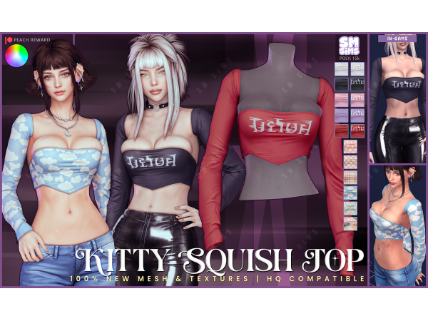 Alpha PEACH Kitty Squish Top by SMSims - The Sims 4 Custom Content