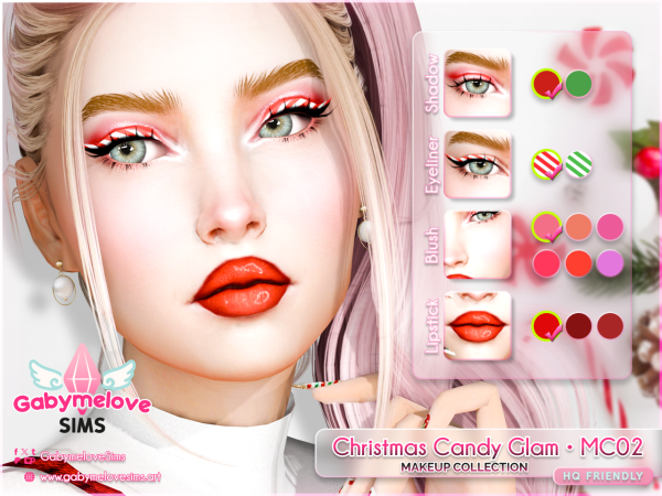 Sims 4 Maxis Mix Christmas CC: Christmas Candy Glam Makeup Collection • MC02