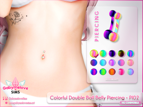 Mix Colorful Double Ball Belly Piercing PI02 Realistic Navel Ring Y2K Cute Jewelry - The Sims 4 Custom Content