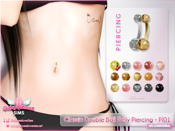 Mix Classic Double Ball Belly Piercing PI01 Realistic Navel Ring Y2K Cute Jewelry - The Sims 4 Custom Content
