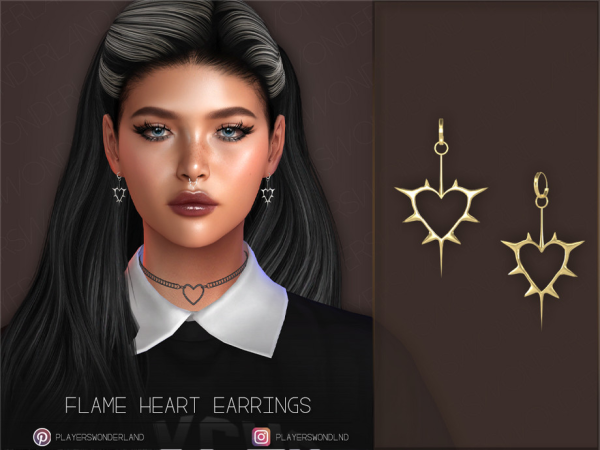 Alpha Flame Heart Earrings by PlayersWonderland - The Sims 4 Custom Content