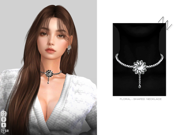 Alpha FLORAL SHAPED NECKLACE by ZNsims - The Sims 4 Custom Content