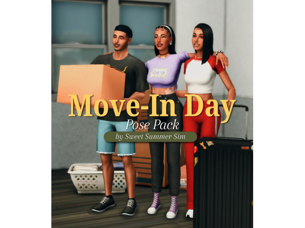 Sims 4 Maxis Mix Group Poses CC: Move-In Day PosePack by SweetSummerSim