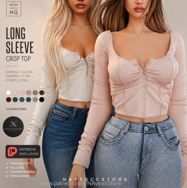 Alpha Long Sleeve Crop Top by simsfinds - The Sims 4 Custom Content