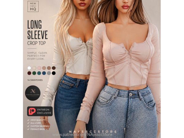 Alpha Long Sleeve Crop Top by NAyssccStore - The Sims 4 Custom Content